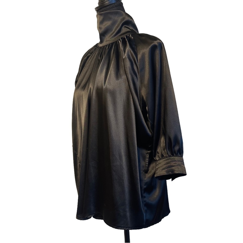 🖤Y2K Black Satin High-Neck Blouse | Adjustable Collar 🖤 - Picture 5 of 14